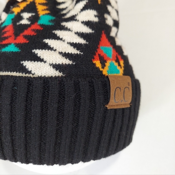 New Beanie Hat Womens Black Knit Hat Winter Beanie Warm Faux Fur Pompom - Picture 8 of 11